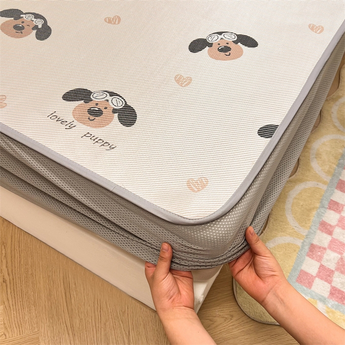 91家纺网 家纺一手货源 找家纺 慕尚 2025新款800D冰藤凉席 萌萌狗-床笠款