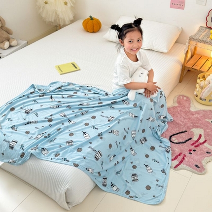 星期八 2024新款舒适亲肤婴儿裸睡级卡通印花凉感毯 蓝饼干