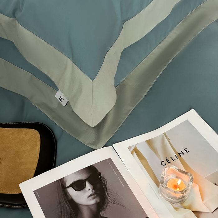 91家纺网 家纺一手货源 找家纺 金麦家纺 2024新款A类全棉水洗棉礼盒装纯色双拼系列四件套 宾利兰-繁星蓝