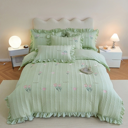 91家纺网 家纺一手货源 找家纺 （总）OL家纺 2024新款水洗全棉被套刺绣床盖夹棉三件套四件套