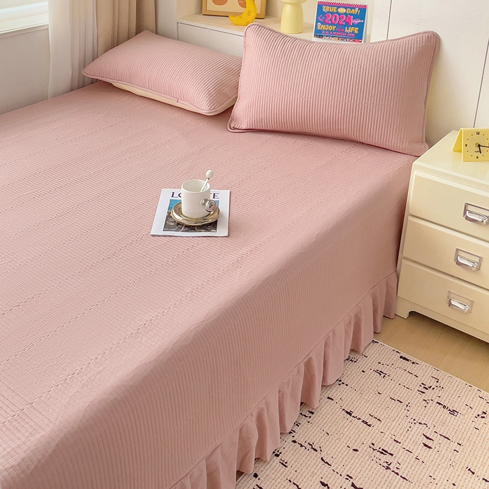 91家纺网 家纺一手货源 找家纺 羽爱2024新款A类全棉纯色榻榻米床盖 豆沙