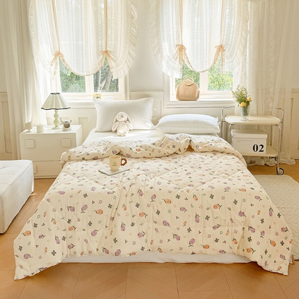 91家纺网 家纺一手货源 找家纺 被窝家纺 2024新款全棉双层皱皱纱棉花被 郁金香