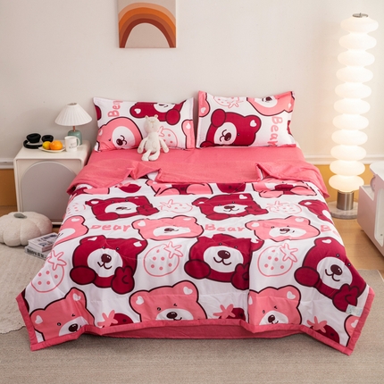 乐居坊 2024新款亲肤舒适印花芦荟棉夏凉被四件套 草莓熊