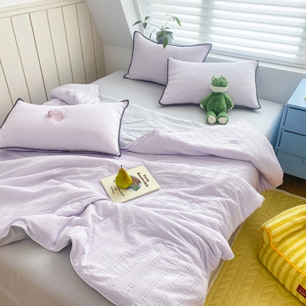91家纺网 家纺一手货源 找家纺 （总）羋多家纺 2024新款麻绳边纯色雨泡泡棉泡泡纱双层纱夏被四件套系列