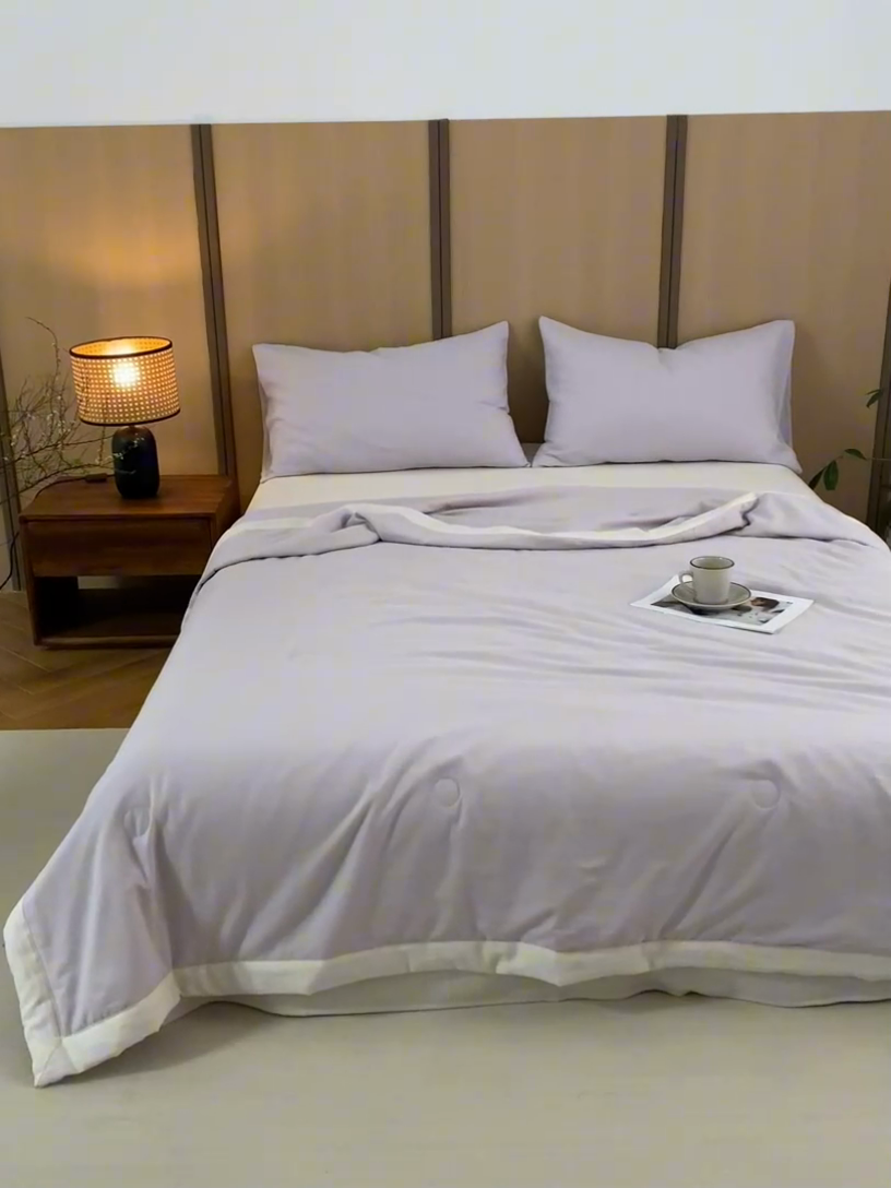 91家纺网 家纺一手货源 找家纺 梦享生活家居 2024新款A类双层纱全棉提花大豆夏被 浅紫烟