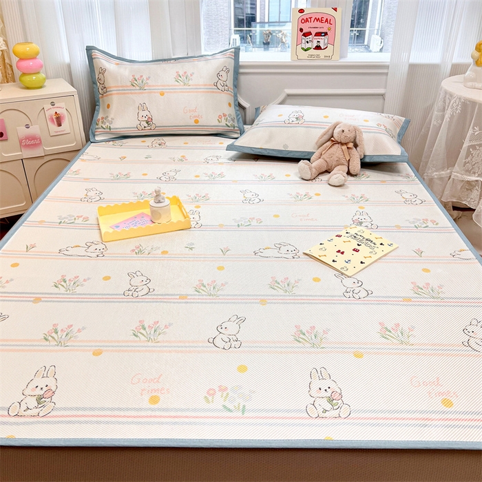 91家纺网 家纺一手货源 找家纺 慕尚 2025新款800D冰藤凉席 小白兔-床笠款