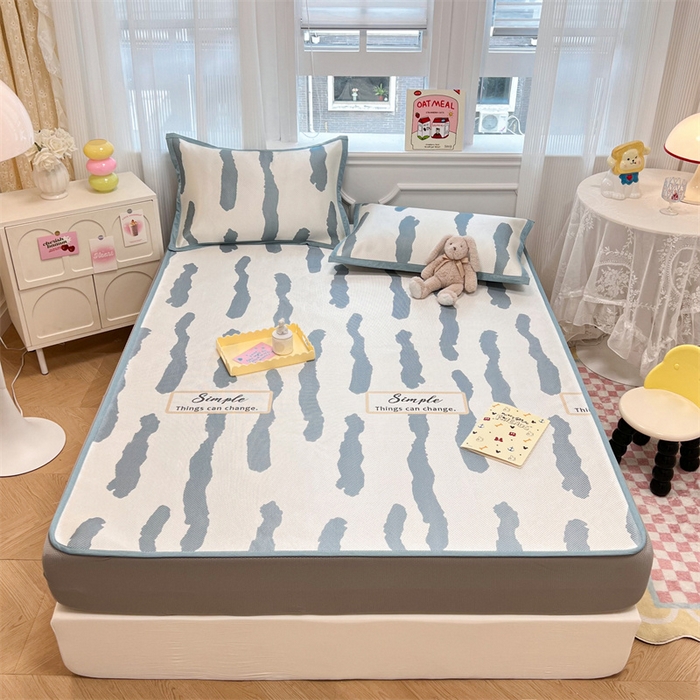 91家纺网 家纺一手货源 找家纺 慕尚 2025新款800D冰藤凉席 线条-床笠款