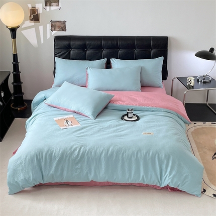 91家纺网 家纺一手货源 找家纺 （总）兰紫橙家纺 2025新款水洗棉轻薄条纹四件套