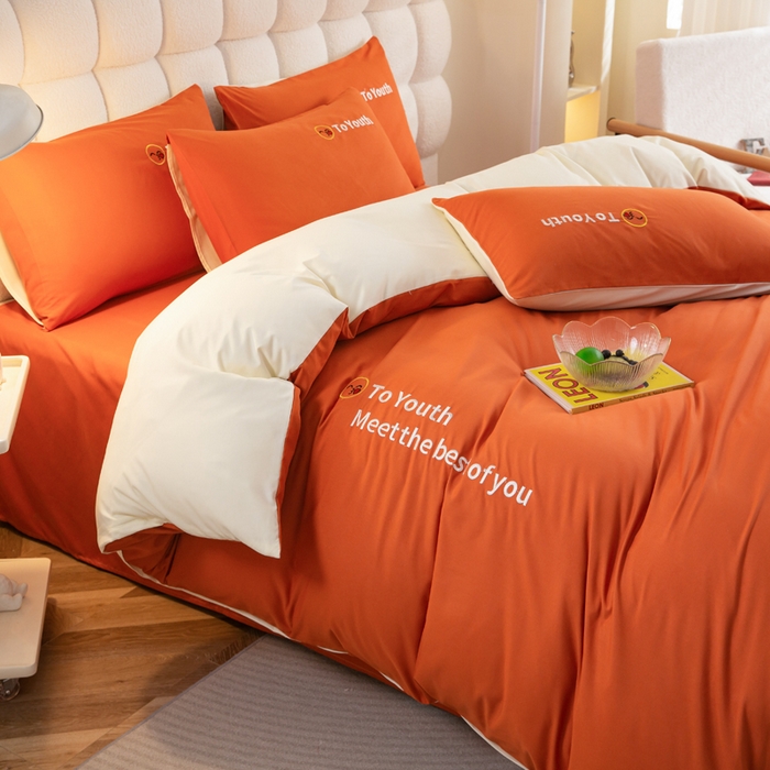 91家纺网 家纺一手货源 找家纺 梦恬佳 2024新款水洗磨毛四件套 海棠橙