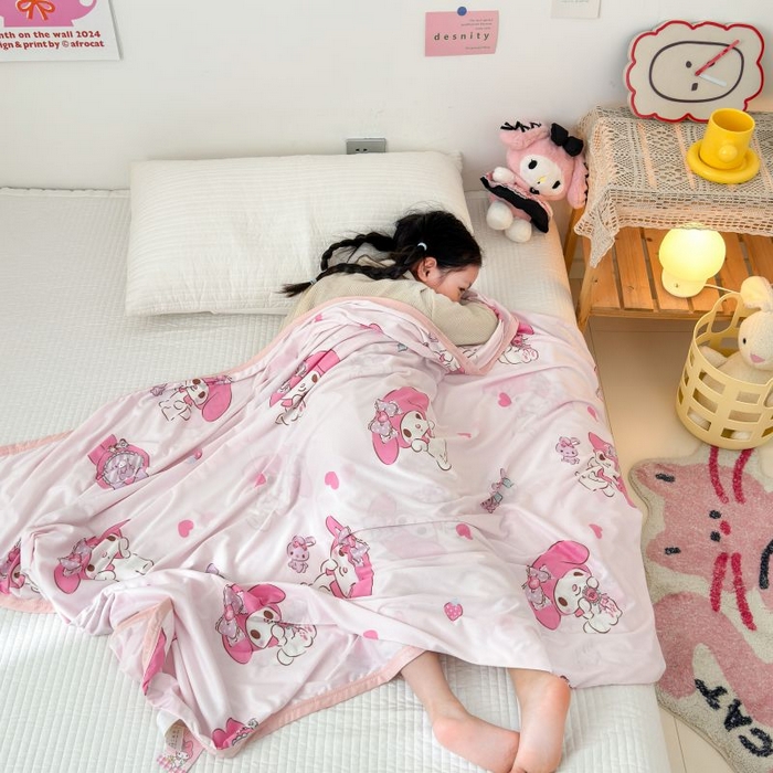 91家纺网 家纺一手货源 找家纺 星期八 2024新款舒适亲肤三丽鸥婴儿裸睡级凉感毯 粉色美乐蒂