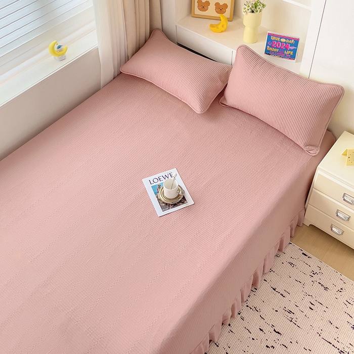 91家纺网 家纺一手货源 找家纺 羽爱2024新款A类全棉纯色榻榻米床盖 豆沙