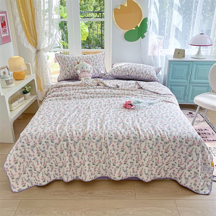 91家纺网 家纺一手货源 找家纺 梦依依 2025新款全棉双层纱贝壳边夏被四件套 美雅