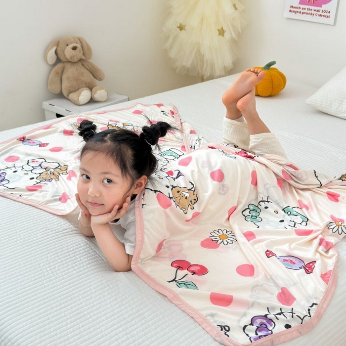 91家纺网 家纺一手货源 找家纺 星期八 2024新款舒适亲肤三丽鸥婴儿裸睡级凉感毯 波点kitty