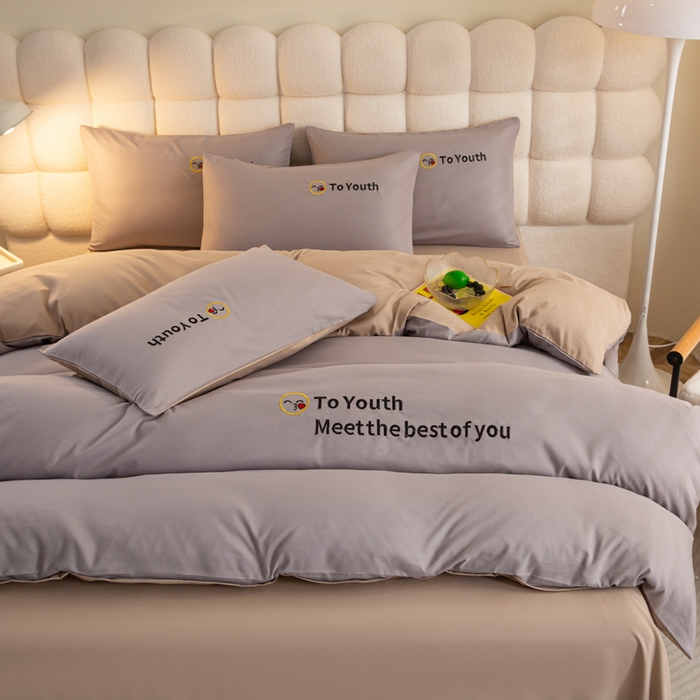 91家纺网 家纺一手货源 找家纺 梦恬佳 2024新款水洗磨毛四件套 灰金色