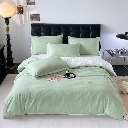 91家纺网 家纺一手货源 找家纺 （总）兰紫橙家纺 2025新款水洗棉轻薄条纹四件套