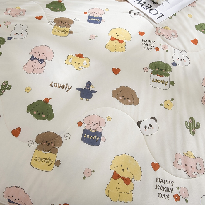 91家纺网 家纺一手货源 找家纺 圣楚家纺  2024新款A类针织棉印花夏被夏凉被空调被 萌宠乐园