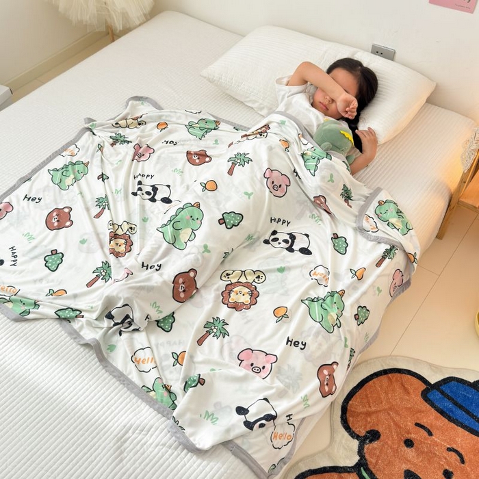 91家纺网 家纺一手货源 找家纺 星期八 2024新款舒适亲肤婴儿裸睡级卡通印花凉感毯 动物乐园