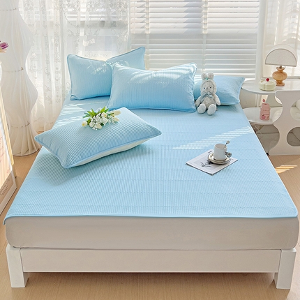 羽爱2024新款全棉直角纯色床盖床垫 天蓝