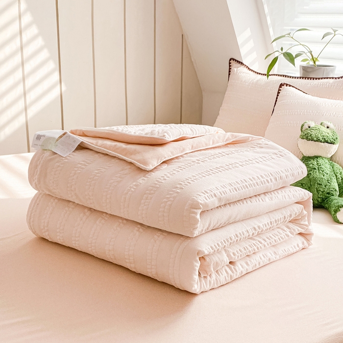 91家纺网 家纺一手货源 找家纺 （总）羋多家纺 2024新款麻绳边纯色雨泡泡棉泡泡纱双层纱单夏被