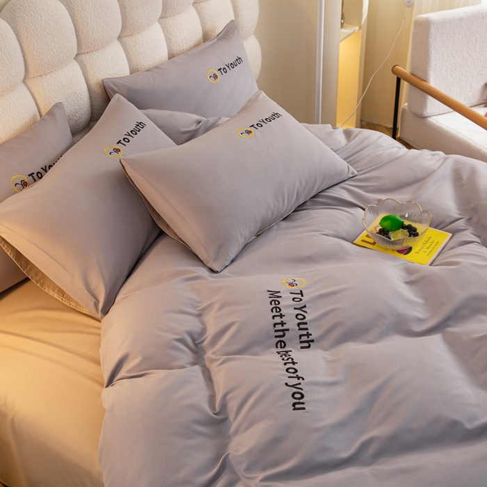 91家纺网 家纺一手货源 找家纺 梦恬佳 2024新款水洗磨毛四件套 灰金色