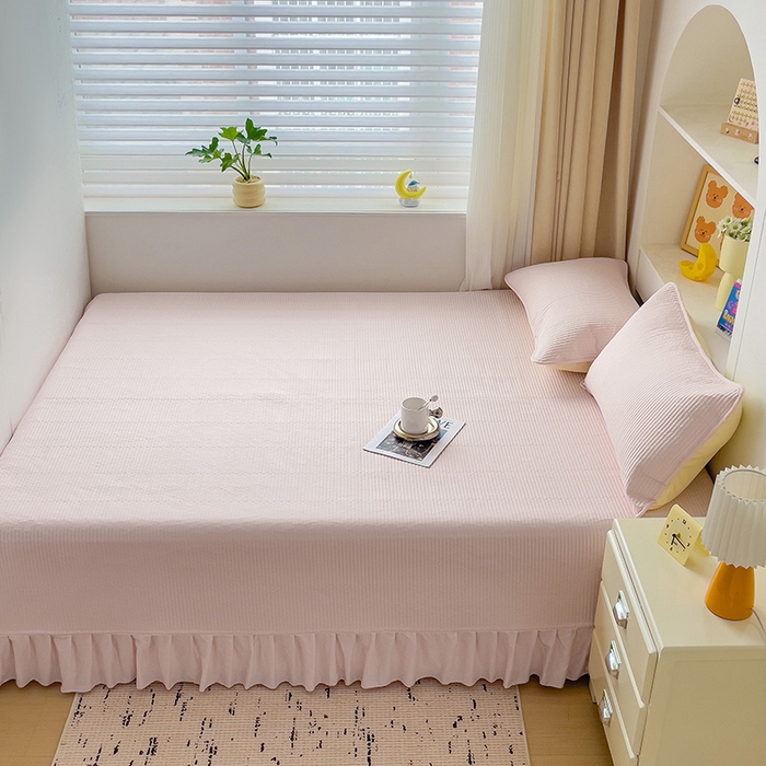 91家纺网 家纺一手货源 找家纺 羽爱2024新款A类全棉纯色榻榻米床盖 浅玉