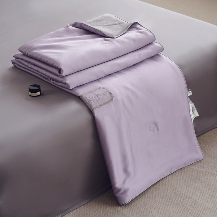 91家纺网 家纺一手货源 找家纺 丽笙 2024新款A类兰精天丝素色刺绣夏被被子被芯 莫兰迪风信紫