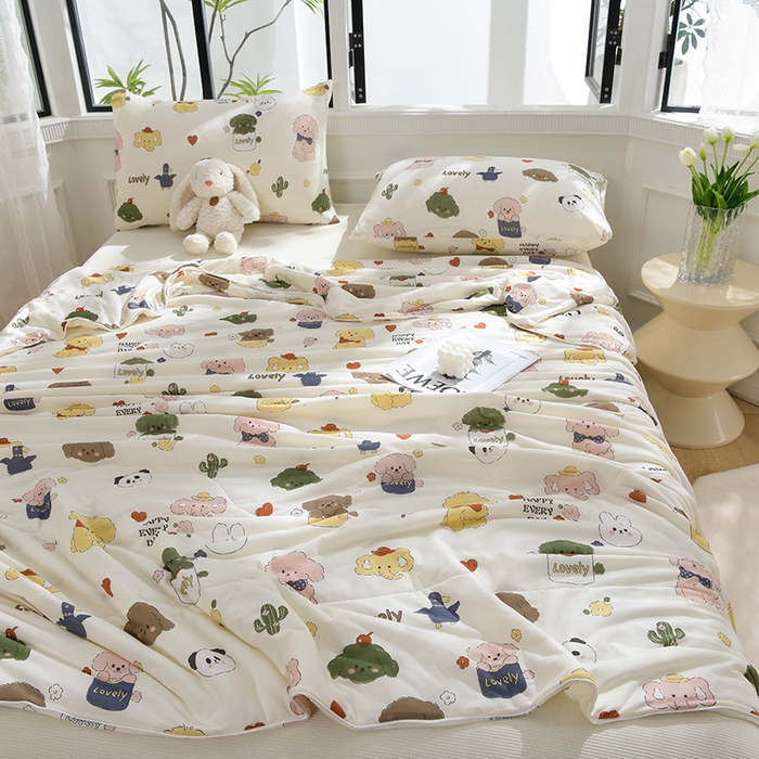 91家纺网 家纺一手货源 找家纺 圣楚家纺  2024新款A类针织棉印花夏被夏凉被空调被 萌宠乐园