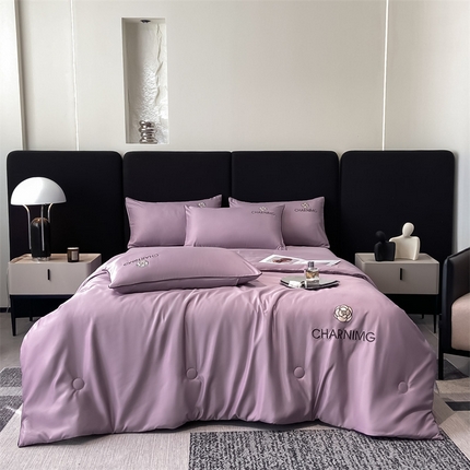 91家纺网 家纺一手货源 找家纺 （总）江暮云家纺 2025新款刺绣水洗天丝夏被四件套-花卉