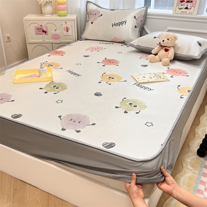 91家纺网 家纺一手货源 找家纺 慕尚 2025新款800D冰藤凉席 小公仔-床笠款