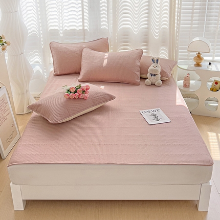 羽爱2024新款全棉直角纯色床盖床垫 豆沙