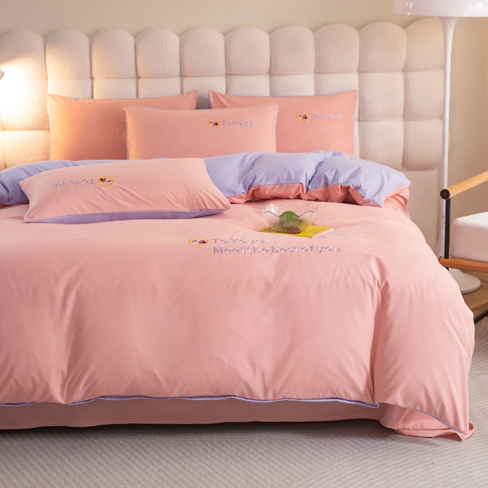 91家纺网 家纺一手货源 找家纺 梦恬佳 2024新款水洗磨毛四件套 粉紫色