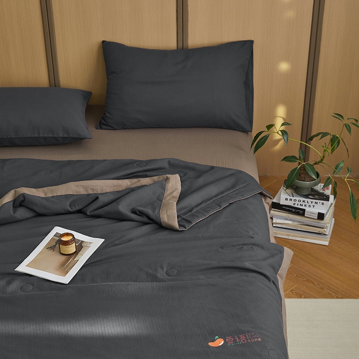 91家纺网 家纺一手货源 找家纺 梦享生活家居 2024新款A类双层纱全棉提花大豆夏被 高级灰