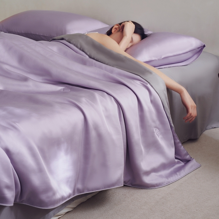 91家纺网 家纺一手货源 找家纺 丽笙 2024新款A类兰精天丝素色刺绣夏被被子被芯 莫兰迪风信紫