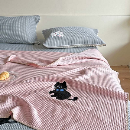 91家纺网 家纺一手货源 找家纺 （总）柚子YOUTH 2024新款双面华夫格盖毯空调毯