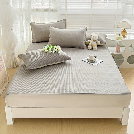 91家纺网 家纺一手货源 找家纺 羽爱2024新款全棉直角纯色床盖床垫 浅灰