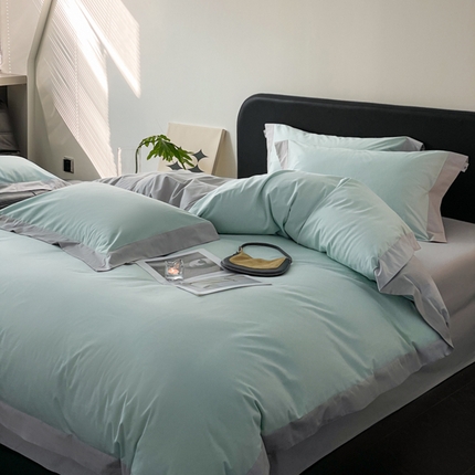 91家纺网 家纺一手货源 找家纺 金麦家纺 2024新款A类全棉水洗棉礼盒装纯色双拼系列四件套 幸运兰-琥珀银