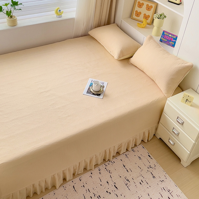 91家纺网 家纺一手货源 找家纺 羽爱2024新款A类全棉纯色榻榻米床盖 米驼