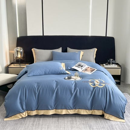 91家纺网 家纺一手货源 找家纺 （总）云雀 2025新款全棉轻奢刺绣宽边四件套（直播款）-山茶花