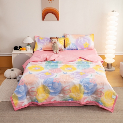 乐居坊 2024新款亲肤舒适印花芦荟棉夏凉被四件套 彩虹微笑