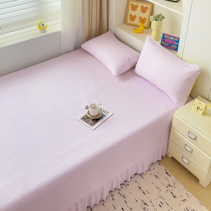 91家纺网 家纺一手货源 找家纺 羽爱2024新款A类全棉纯色榻榻米床盖 浅紫