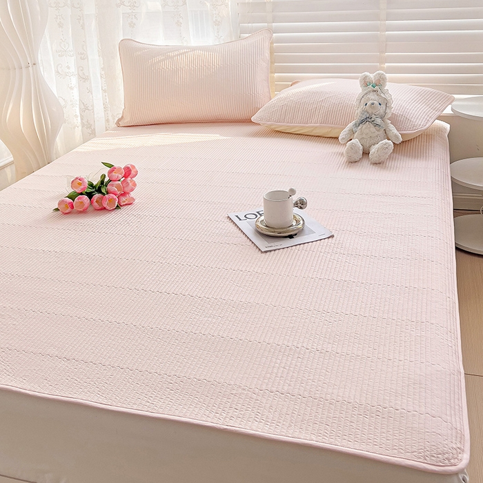 91家纺网 家纺一手货源 找家纺 羽爱2024新款全棉直角纯色床盖床垫 浅玉