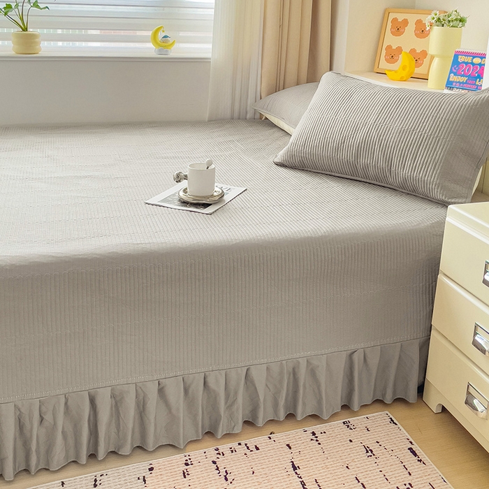 91家纺网 家纺一手货源 找家纺 羽爱2024新款A类全棉纯色榻榻米床盖 浅灰