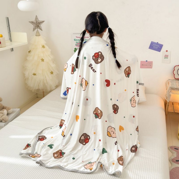 91家纺网 家纺一手货源 找家纺 星期八 2024新款舒适亲肤婴儿裸睡级卡通印花凉感毯 爱心熊