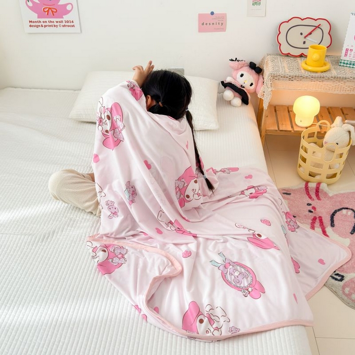 91家纺网 家纺一手货源 找家纺 星期八 2024新款舒适亲肤三丽鸥婴儿裸睡级凉感毯 粉色美乐蒂