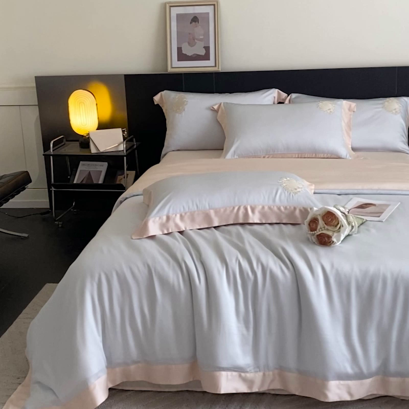 91家纺网 家纺一手货源 找家纺 爱缦 2024新款60支奥地利兰精四件套--洛丽塔系列 绵绵海盐