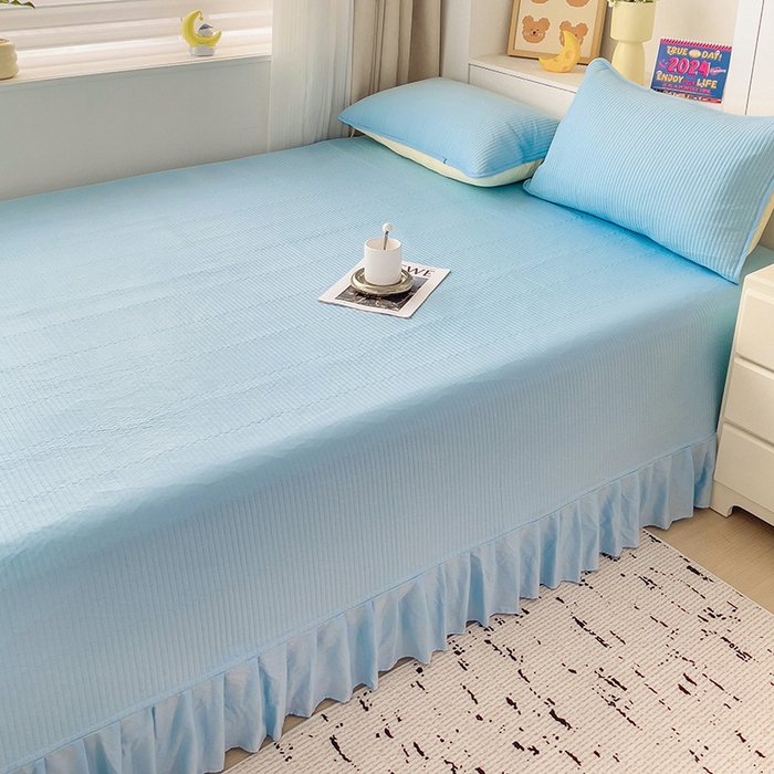 91家纺网 家纺一手货源 找家纺 羽爱2024新款A类全棉纯色榻榻米床盖 天蓝