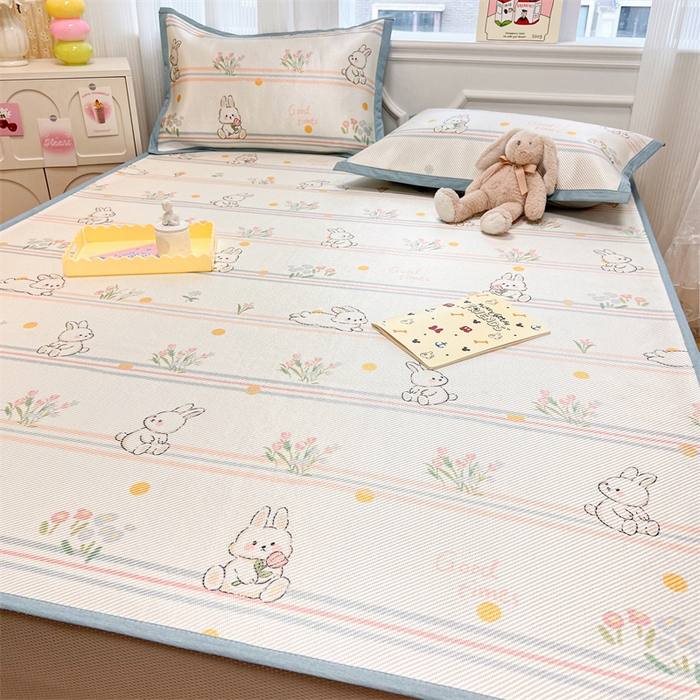 91家纺网 家纺一手货源 找家纺 慕尚 2025新款800D冰藤凉席 小白兔-床笠款