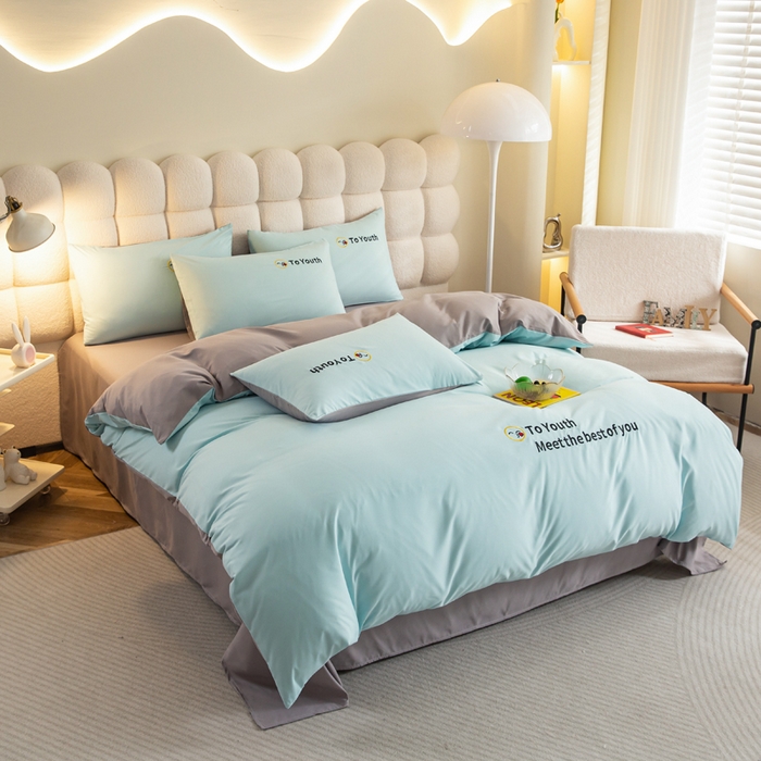 91家纺网 家纺一手货源 找家纺 梦恬佳 2024新款水洗磨毛四件套 天空蓝