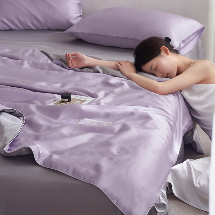 91家纺网 家纺一手货源 找家纺 丽笙 2024新款A类兰精天丝素色刺绣夏被被子被芯 莫兰迪风信紫