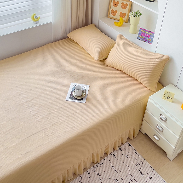 91家纺网 家纺一手货源 找家纺 羽爱2024新款A类全棉纯色榻榻米床盖 米驼